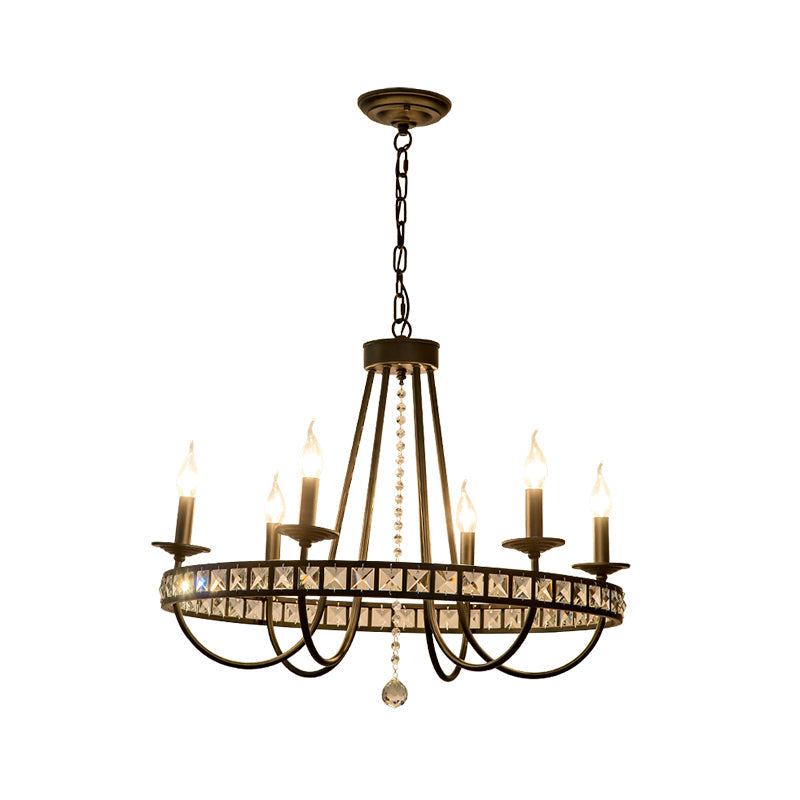 Modern Black Metal Chandelier with Crystal Deco - 6/8 Light Pendant Lamp for Industrial Lighting