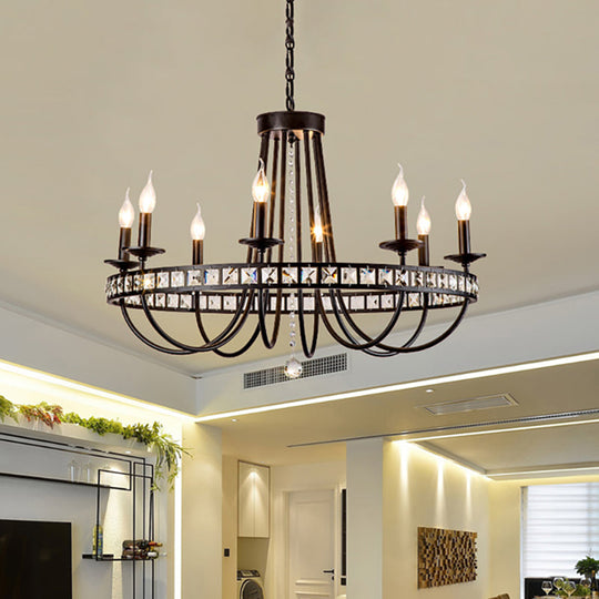 Modern Black Metal Chandelier with Crystal Deco - 6/8 Light Pendant Lamp for Industrial Lighting