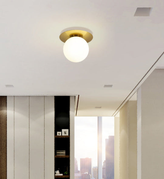 Contemporary Frosted Glass Sphere Semi Flush Chandelier: Stylish Ceiling Mount Light For Hallways