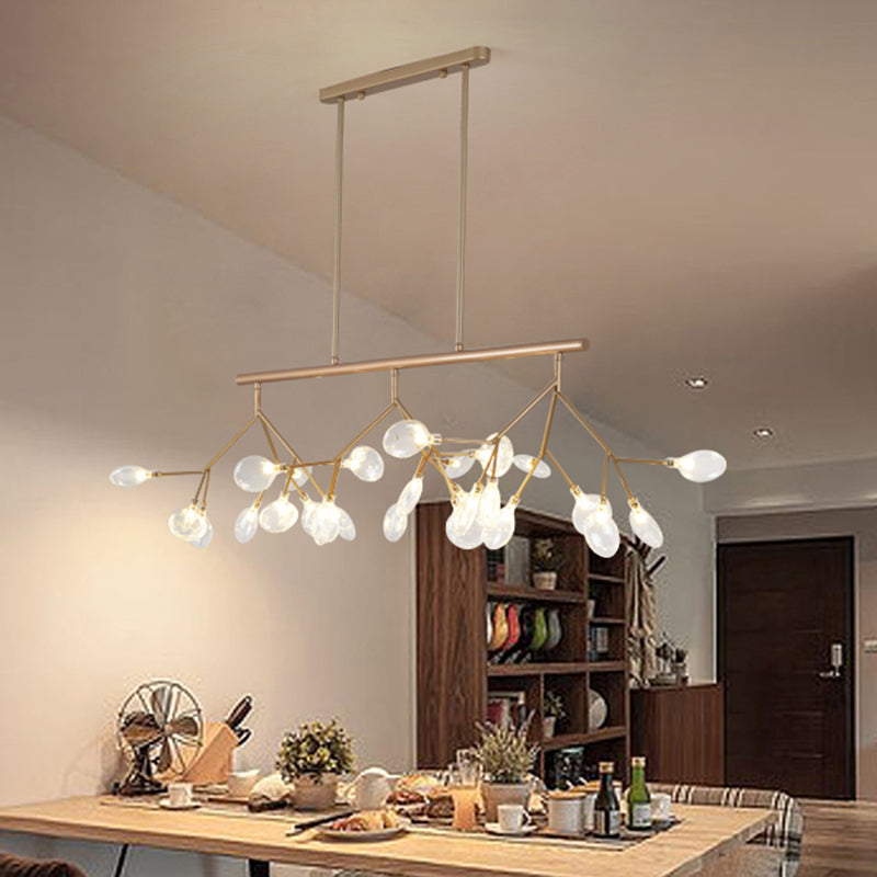 Ultra-Modern 27-Light Island Metal Pendant With Clear Shade For Dining Room