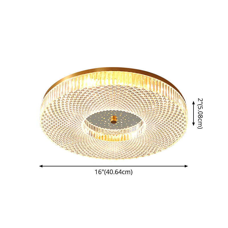 Modern Brass Led Flush Mount Ceiling Light With Crystal Lattice Detail - Minimalist Bedroom Fixture