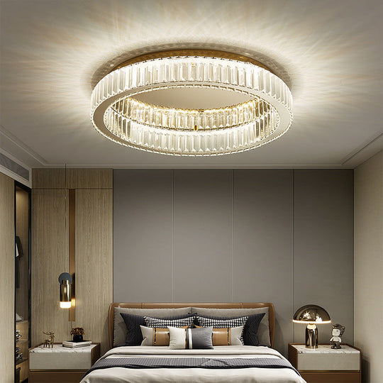 Simplicity Crystal Prism Led Brass Finish Ceiling Lamp - Flush Mount Lighting