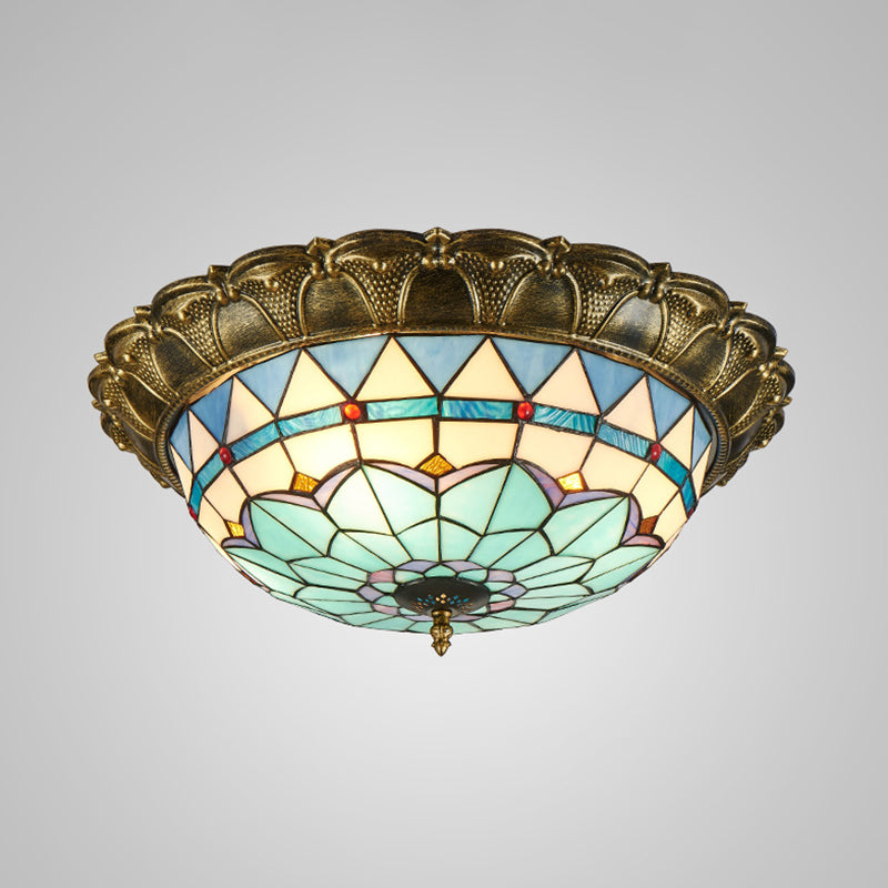 Bronze Stained Glass Dome Led Flush Mount Ceiling Light / 16 White