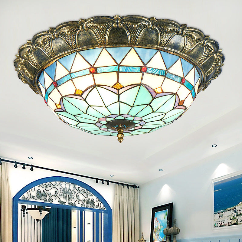 Bronze Stained Glass Dome Led Flush Mount Ceiling Light