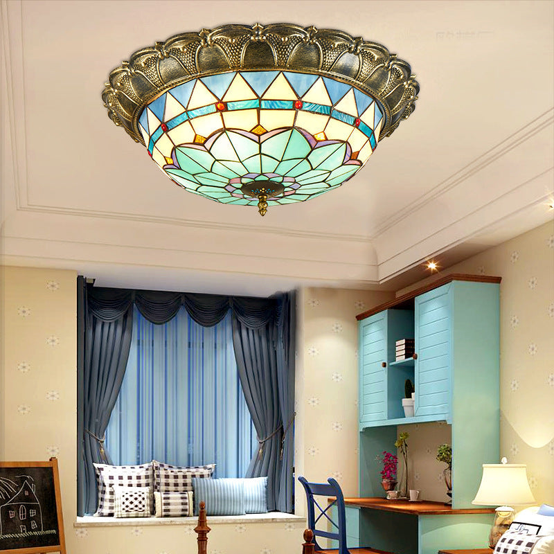 Bronze Stained Glass Dome Led Flush Mount Ceiling Light