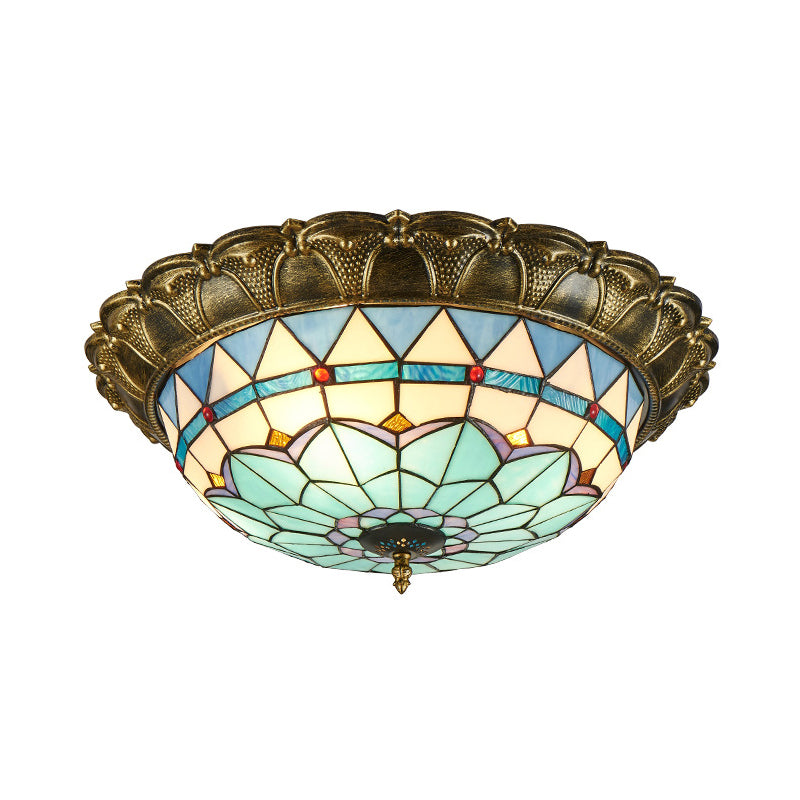 Bronze Stained Glass Dome Led Flush Mount Ceiling Light