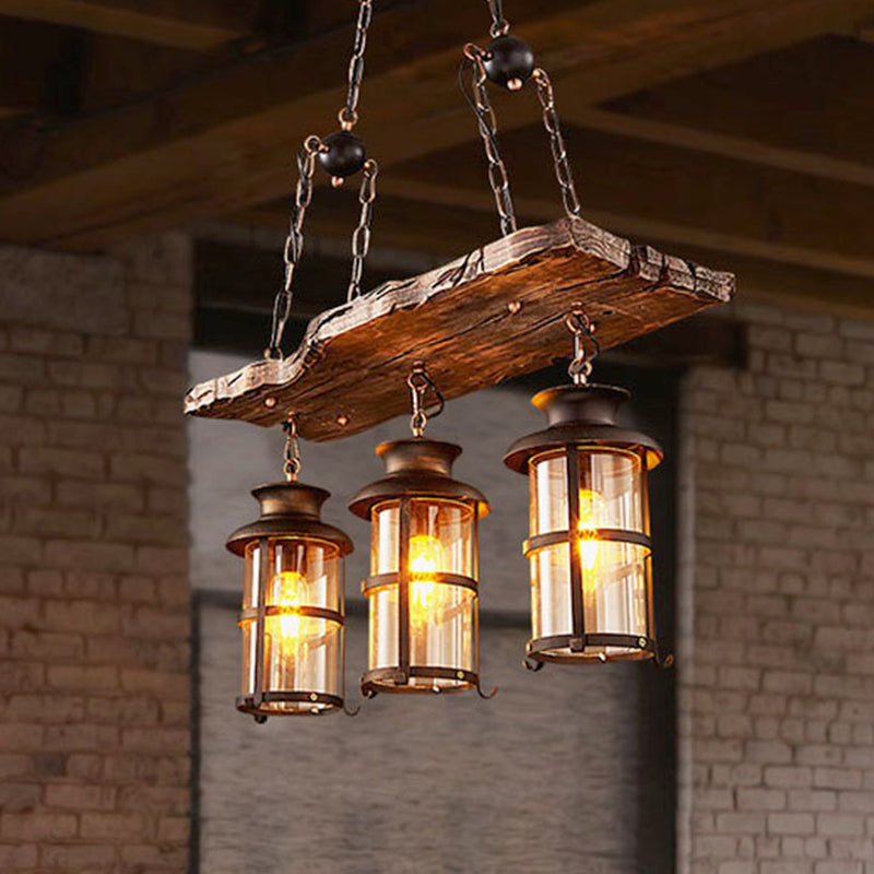 Industrial Wood Chandelier Pendant Light In Black - Rectangle Shape For Bar Ceiling