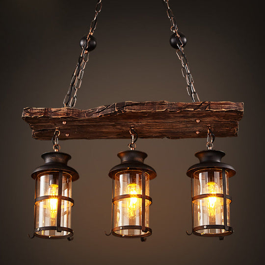 Industrial Wood Chandelier Pendant Light In Black - Rectangle Shape For Bar Ceiling