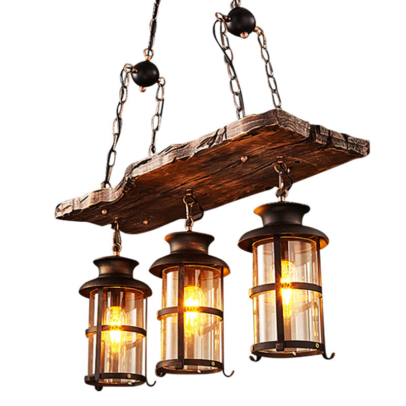 Industrial Wood Chandelier Pendant Light In Black - Rectangle Shape For Bar Ceiling Distressed