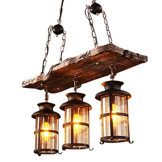 Industrial Wood Chandelier Pendant Light In Black - Rectangle Shape For Bar Ceiling Distressed