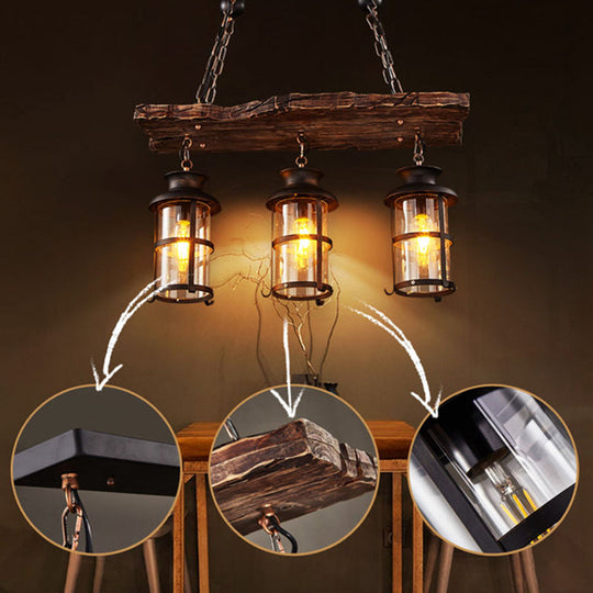 Industrial Wood Chandelier Pendant Light In Black - Rectangle Shape For Bar Ceiling