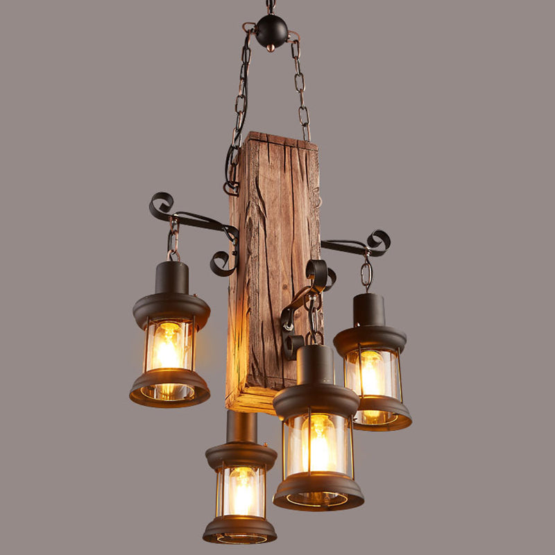 Cuboid Coastal Wood Beige Chandelier - Stylish Ceiling Hanging Light Fixture For Restaurants