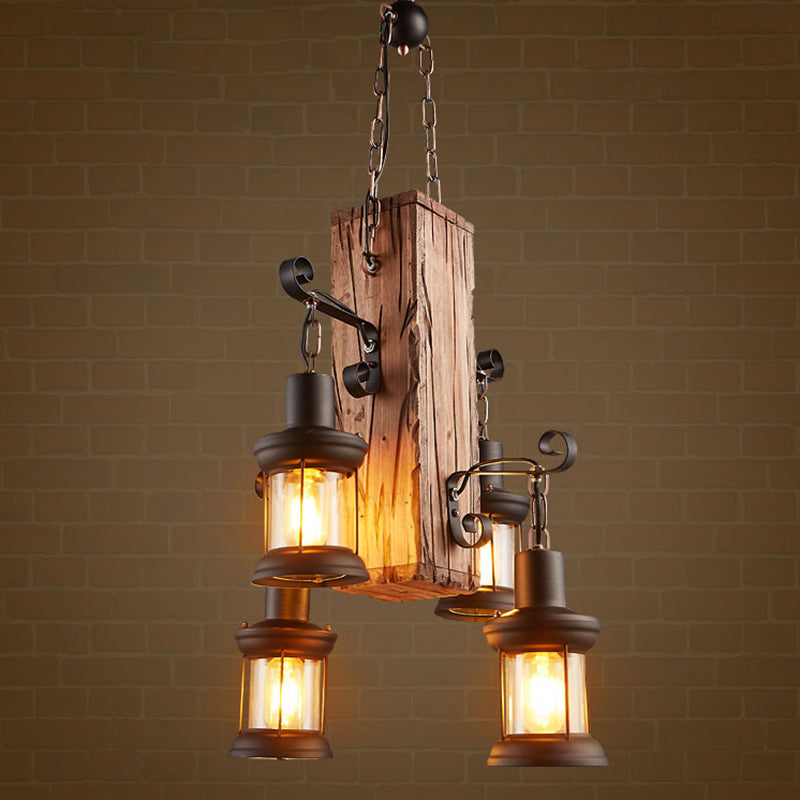 Cuboid Coastal Wood Beige Chandelier - Stylish Ceiling Hanging Light Fixture For Restaurants