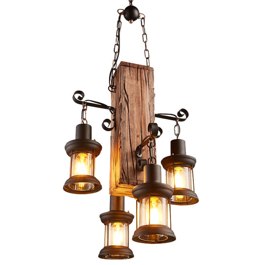 Cuboid Coastal Wood Beige Chandelier - Stylish Ceiling Hanging Light Fixture For Restaurants