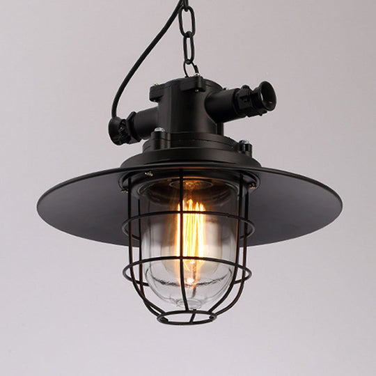 Industrial Pendant Light Fixture With Metal Black Cage Shade For Restaurants