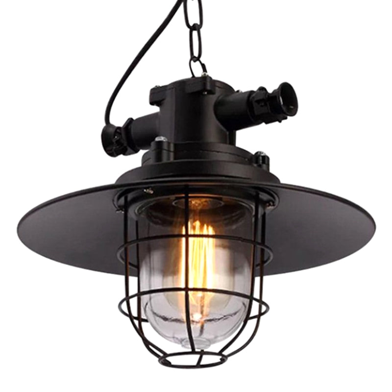 Industrial Pendant Light Fixture With Metal Black Cage Shade For Restaurants