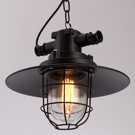 Industrial Pendant Light Fixture With Metal Black Cage Shade For Restaurants