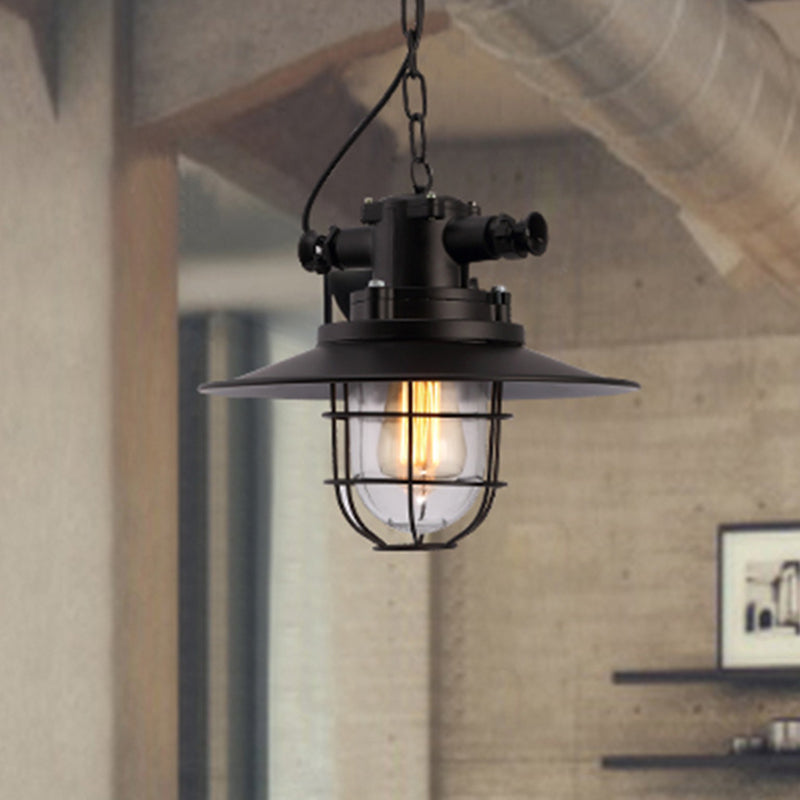 Industrial Pendant Light Fixture With Metal Black Cage Shade For Restaurants