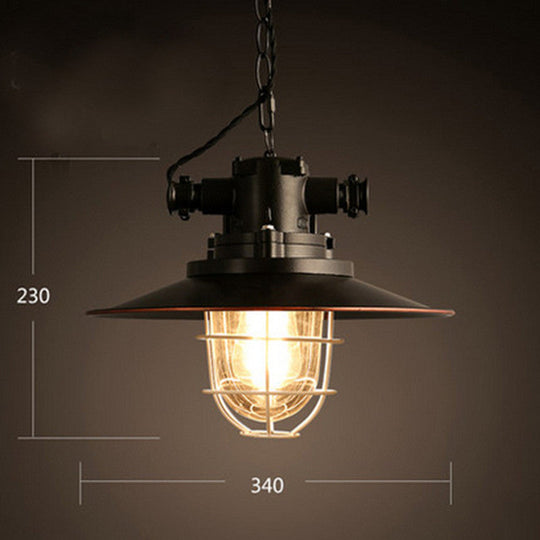 Industrial Pendant Light Fixture With Metal Black Cage Shade For Restaurants