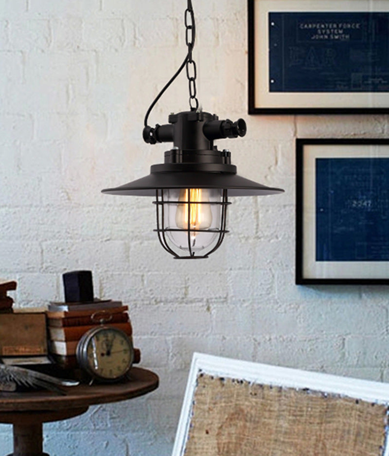 Industrial Pendant Light Fixture With Metal Black Cage Shade For Restaurants