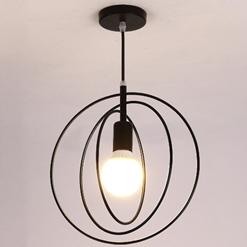 Industrial Style Metal Wire Cage Pendant Light Fixture For Foyer Black / Circle