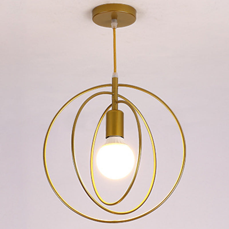 Industrial Style Metal Wire Cage Pendant Light Fixture For Foyer Gold / Circle