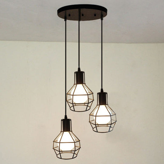 Open Cage Industrial Pendant Ceiling Light - Black Metal Hanging Fixture