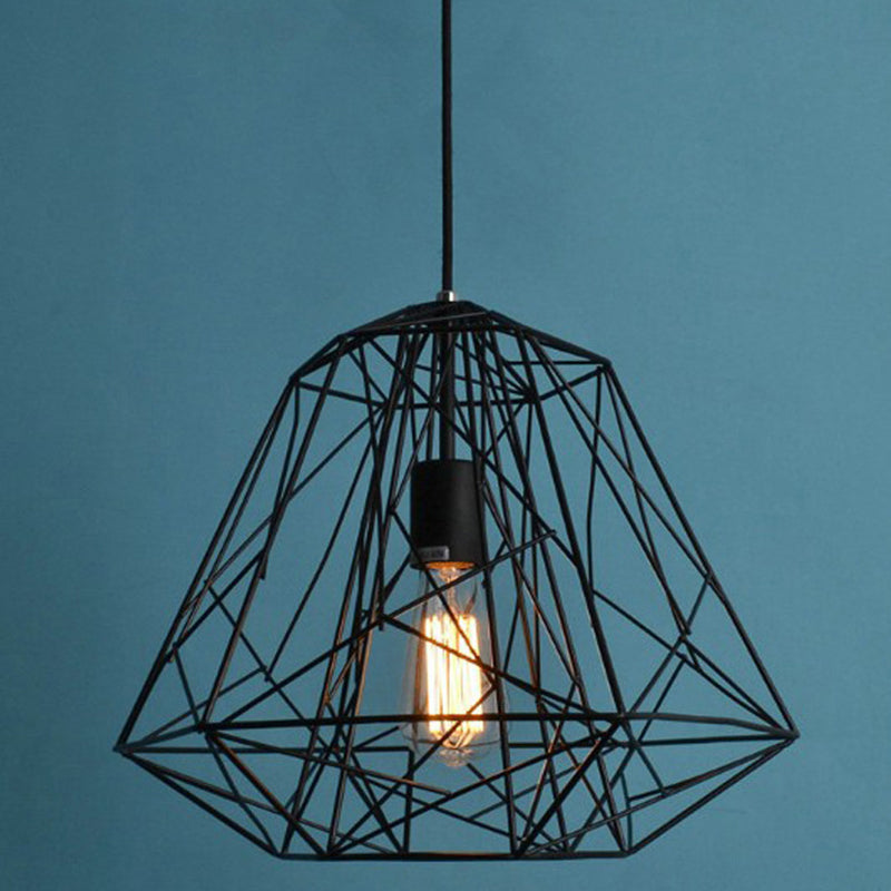 Industrial Geometric Metal Pendant Light For Restaurants - Black Hanging Ceiling Fixture