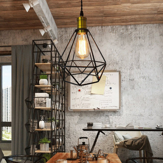 Industrial Geometric Metal Pendant Light Fixture For Restaurants And More- Black