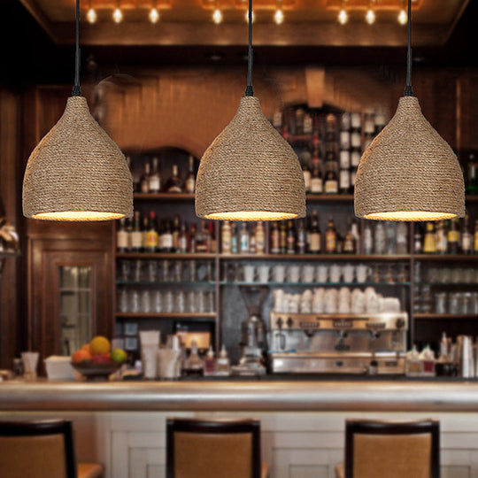 Industrial Beige Rope Pendant Lighting Fixture For Dining Rooms