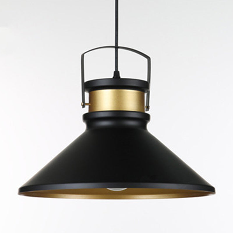 Black Metal Cone Pendant Light - Industrial Style Hanging Lighting