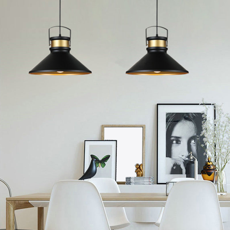 Black Metal Cone Pendant Light - Industrial Style Hanging Lighting