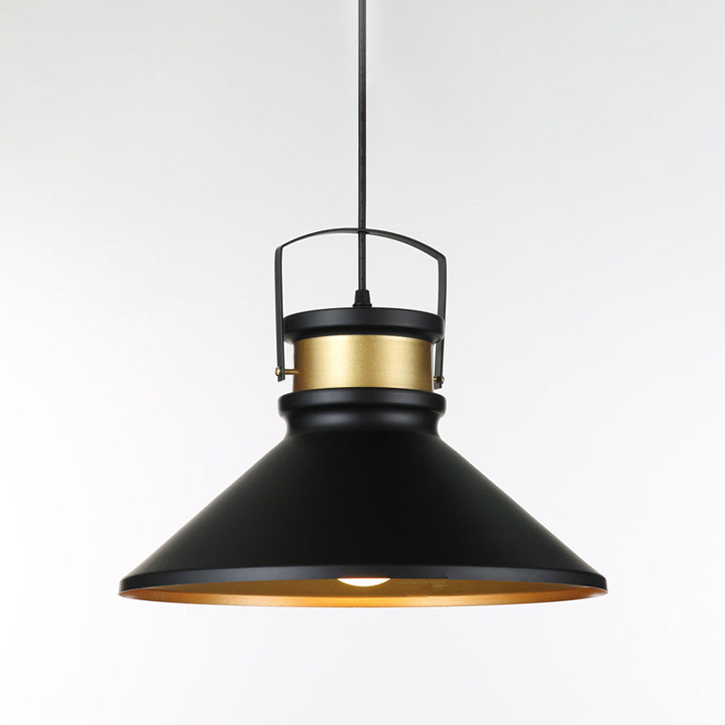 Black Metal Cone Pendant Light - Industrial Style Hanging Lighting