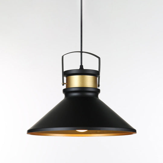 Black Metal Cone Pendant Light - Industrial Style Hanging Lighting