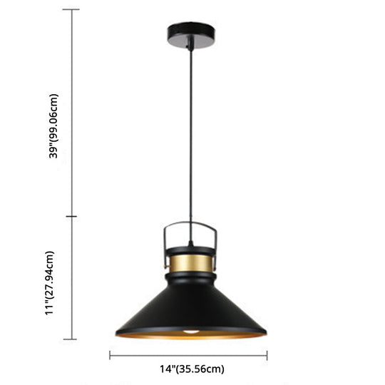 Black Metal Cone Pendant Light - Industrial Style Hanging Lighting