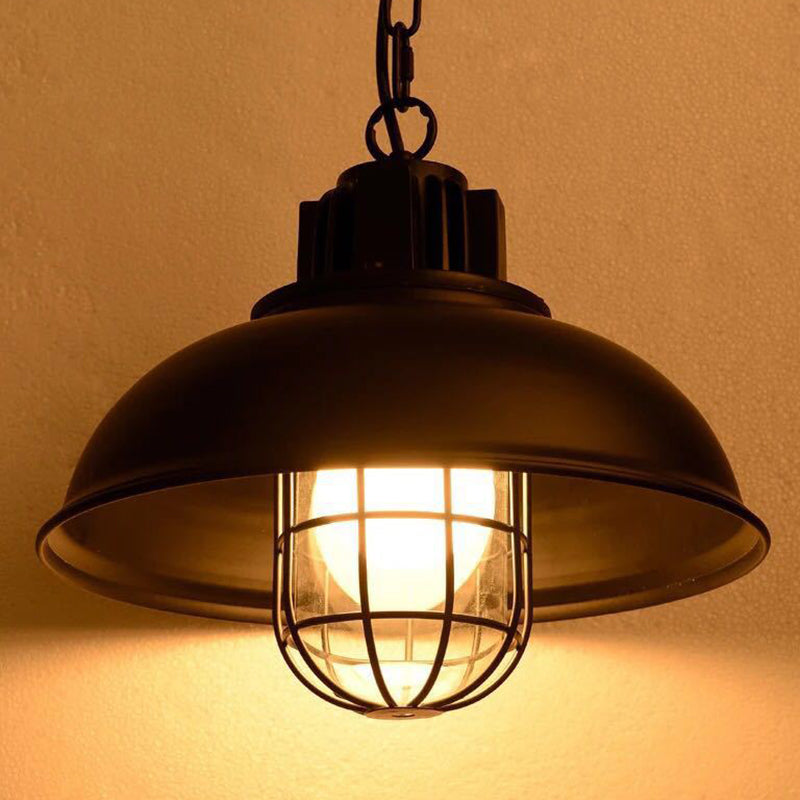 Industrial Metal Cage Pendant Ceiling Light In Black - Stylish Dining Room Hanging Lighting