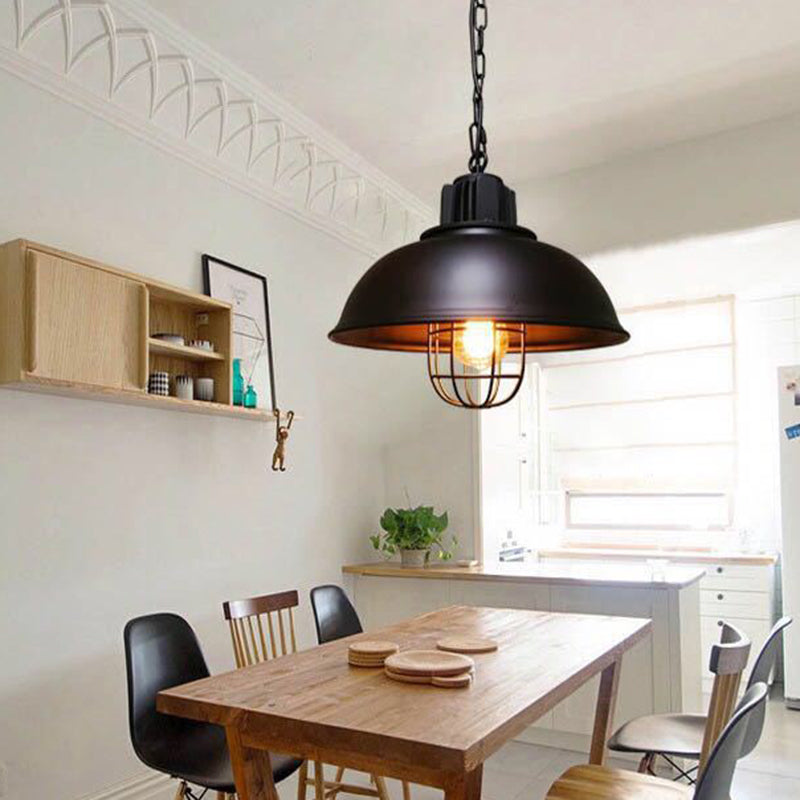 Industrial Metal Cage Pendant Ceiling Light In Black - Stylish Dining Room Hanging Lighting