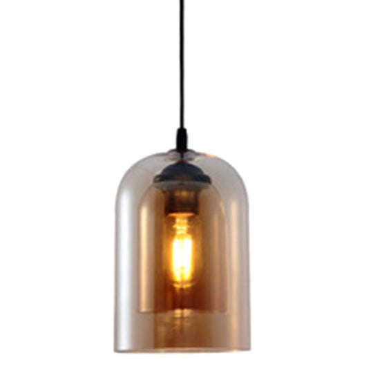 Modern Glass Cylinder Pendant Light For Dining Room - Hanging Lighting Amber