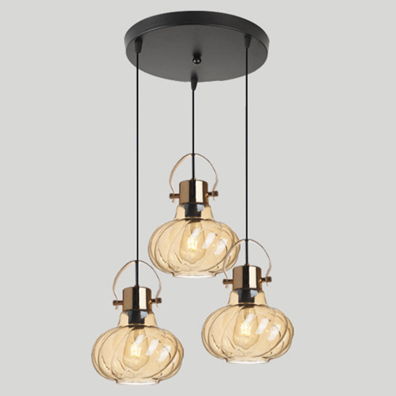 Modern Pendant Light Fixture - Stylish Down Lighting For Dining Room With Pumpkin Glass Shade