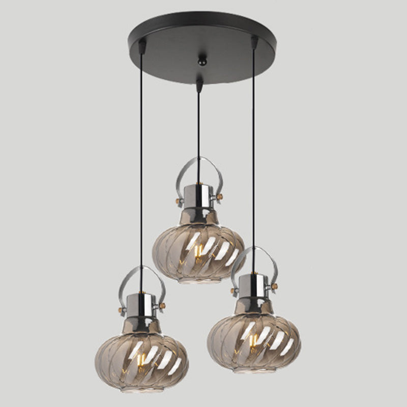 Modern Pendant Light Fixture - Stylish Down Lighting For Dining Room With Pumpkin Glass Shade