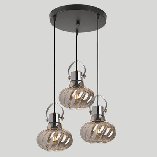 Modern Pendant Light Fixture - Stylish Down Lighting For Dining Room With Pumpkin Glass Shade Smoke