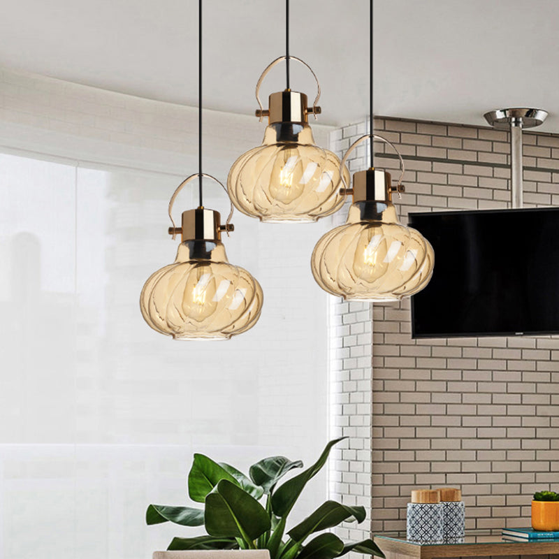 Modern Pendant Light Fixture - Stylish Down Lighting For Dining Room With Pumpkin Glass Shade