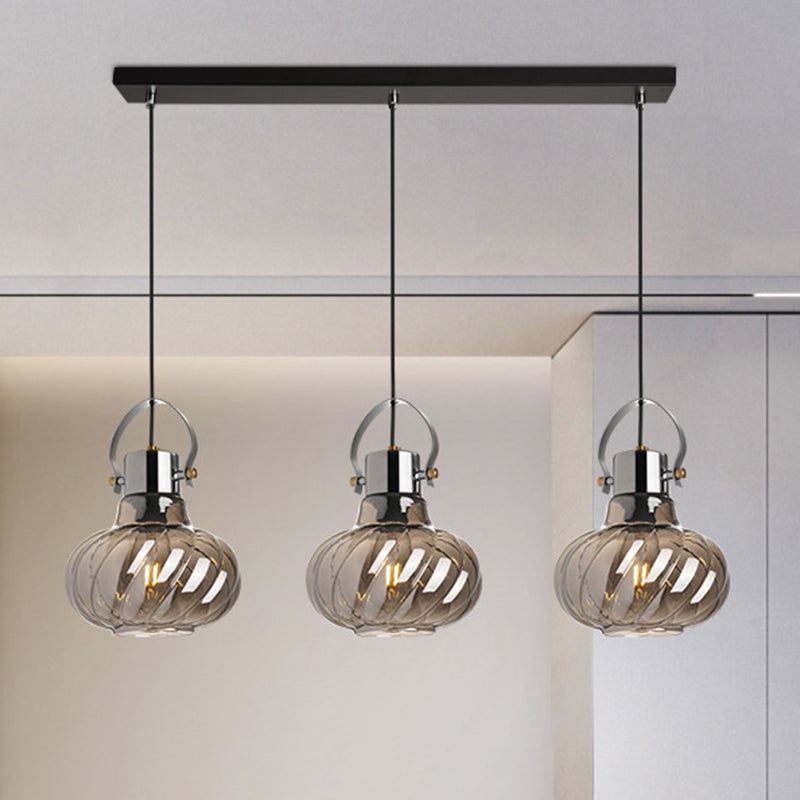 Modern Pendant Light Fixture - Stylish Down Lighting For Dining Room With Pumpkin Glass Shade