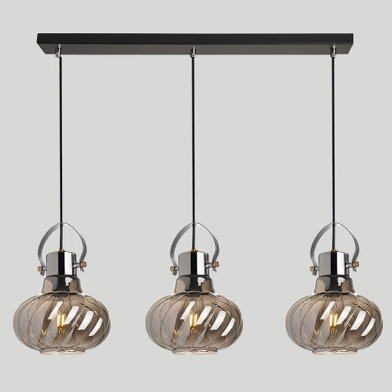 Modern Pendant Light Fixture - Stylish Down Lighting For Dining Room With Pumpkin Glass Shade