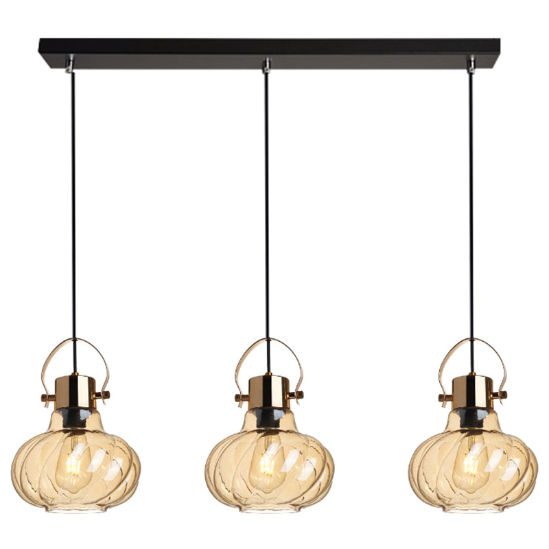 Modern Pendant Light Fixture - Stylish Down Lighting For Dining Room With Pumpkin Glass Shade