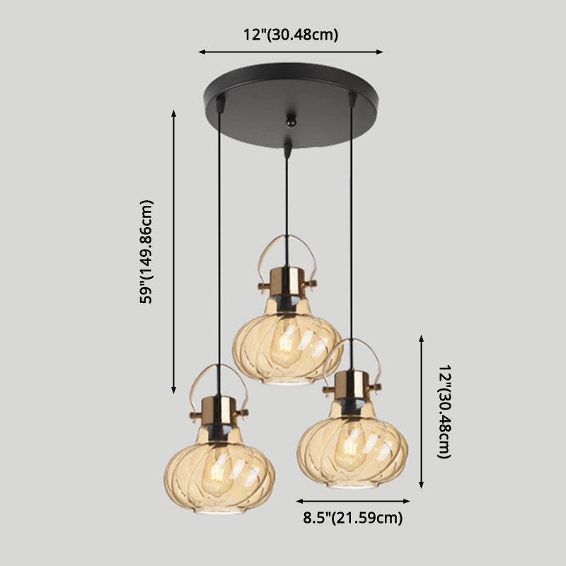 Modern Pendant Light Fixture - Stylish Down Lighting For Dining Room With Pumpkin Glass Shade