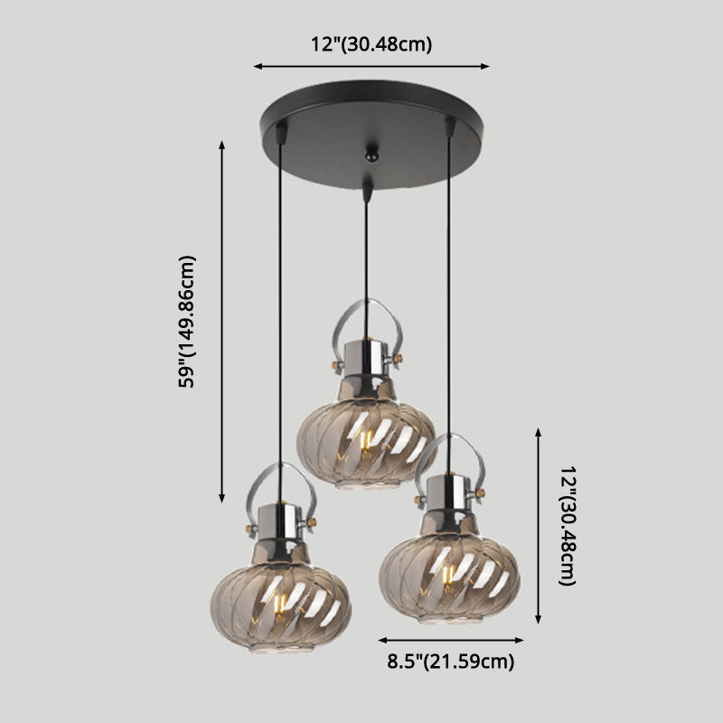 Modern Pendant Light Fixture - Stylish Down Lighting For Dining Room With Pumpkin Glass Shade