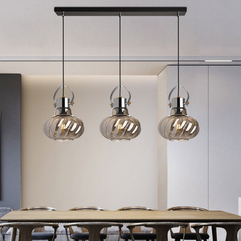 Modern Pendant Light Fixture - Stylish Down Lighting For Dining Room With Pumpkin Glass Shade