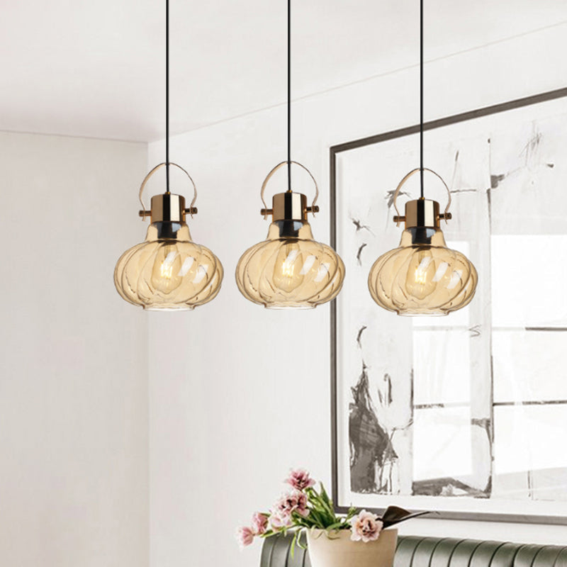 Modern Pendant Light Fixture - Stylish Down Lighting For Dining Room With Pumpkin Glass Shade