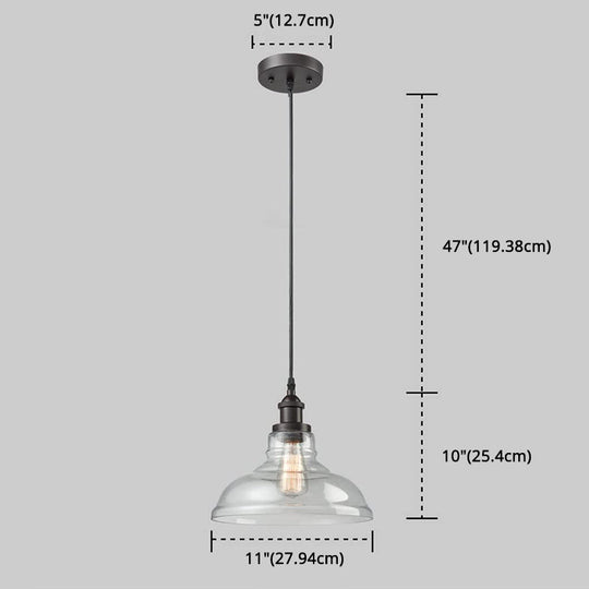 Glass Bowl Pendant Lighting Fixture - Minimalist Style Hanging Lamp Kit For Restaurants